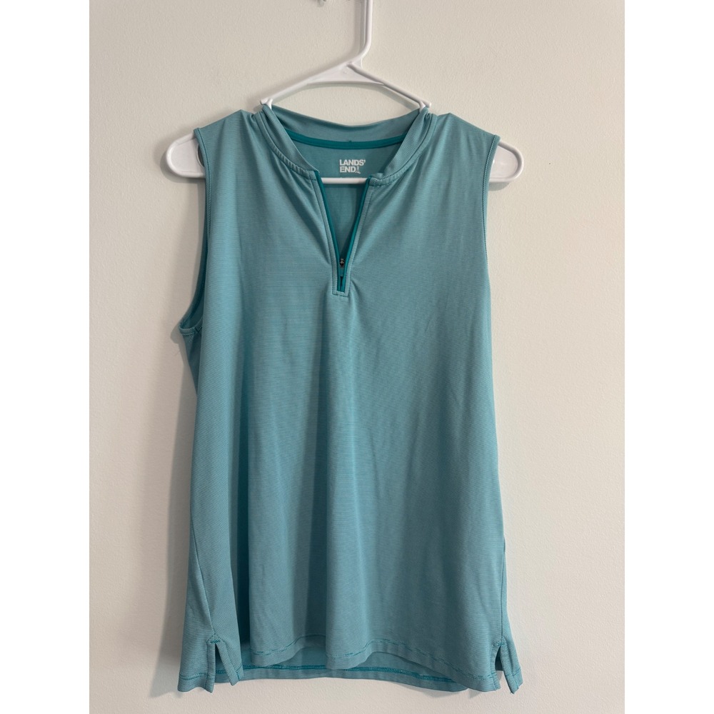 Lands End Sleeveless Quarter Zip Active Top Women Size S Teal Performance